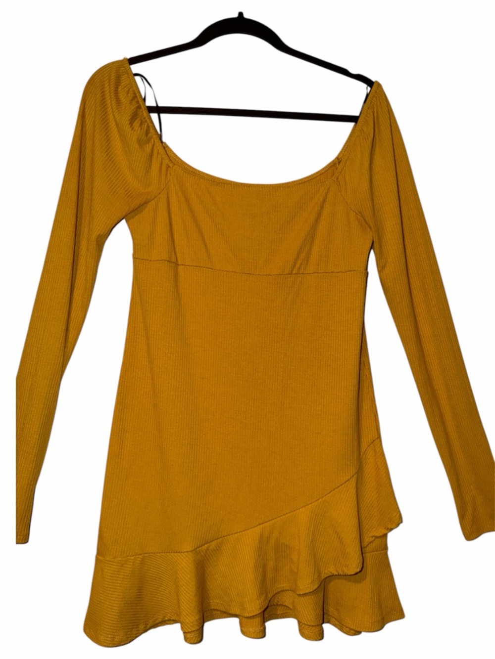 Forever 21 Mustard Off-Shoulder Ruffle-stretchy dress